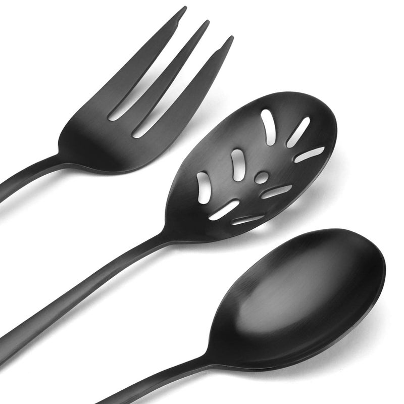 sharecook Matte Black Serving Setï¼ŒSHARECOOK 5-Piece 18/0 Stainless Steel Large Hostess Set with Round Edge, Satin Finished, Dishwasher Safe -Spoons, Forks,Butter Knife& Slotted Spoon - Image 4